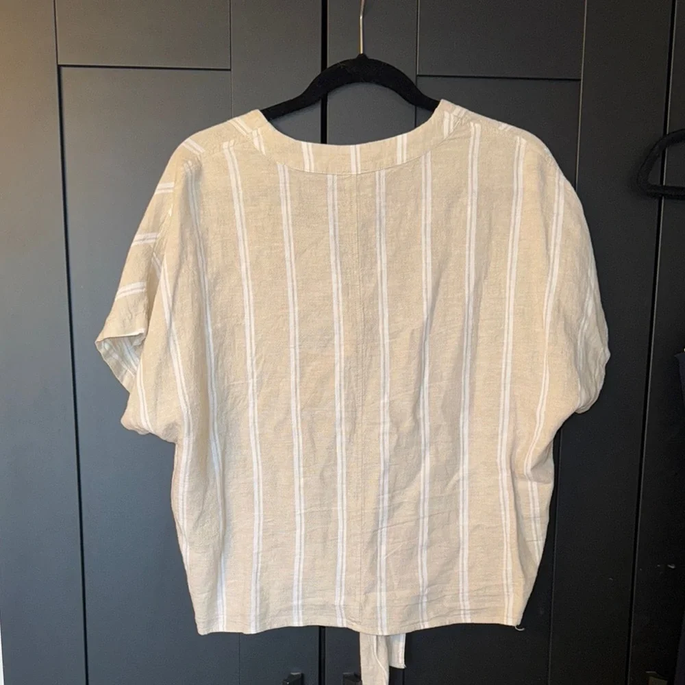 Cremieux Striped Beige Button-Down Top - Picture 3 of 3